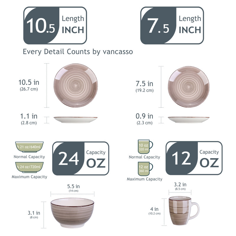 32 Piece Dinnerware Set, Service for 8, Latte