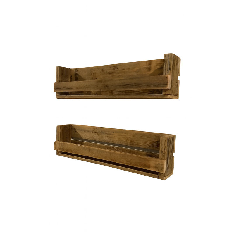 Set Of 2 Reclaimed Wood Wall Shelves – 30” Rustic Floating Shelves With Front Rail – Weathered Farmhouse Decor