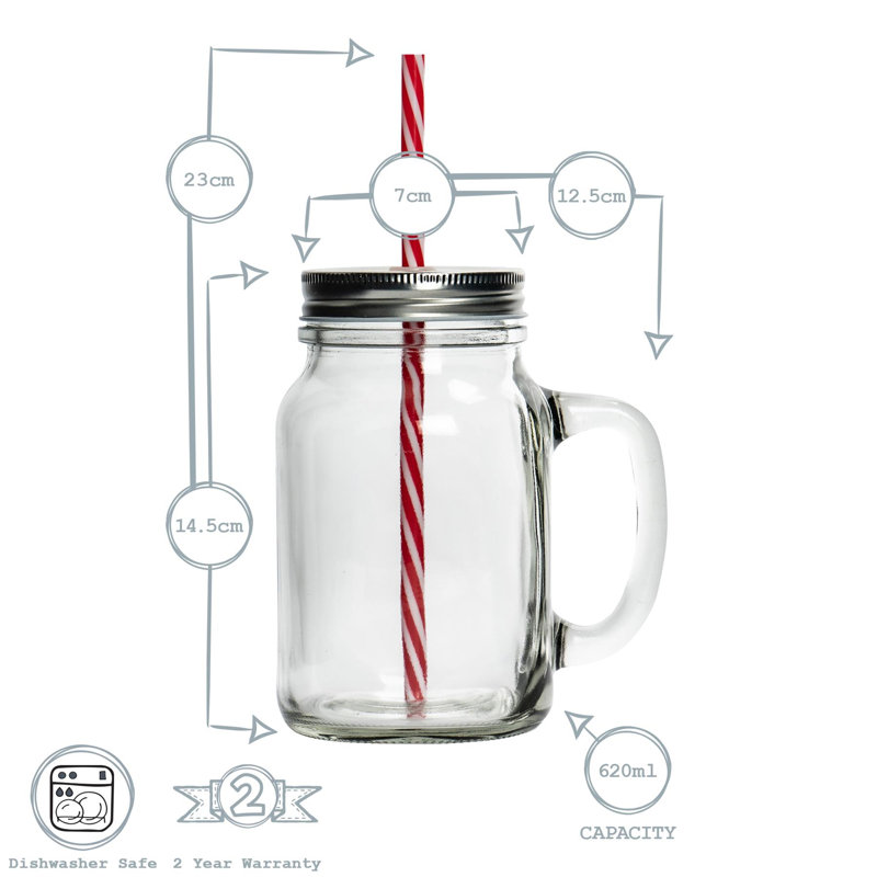 Rink Drink - 620ml Mason Drinking Jar Glasses with Straws - Set of 4