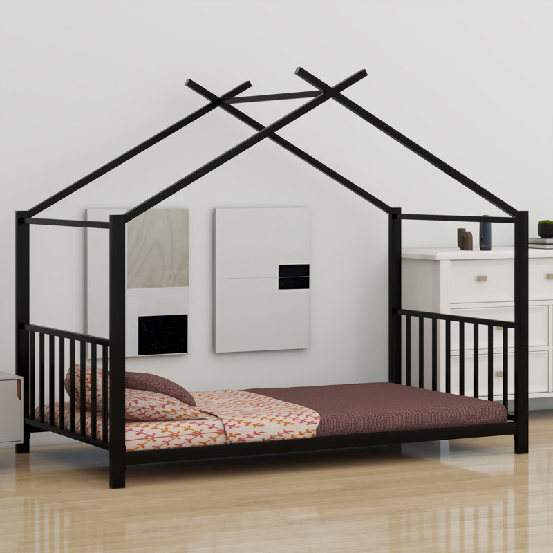 Metal House Platform Bed, Black