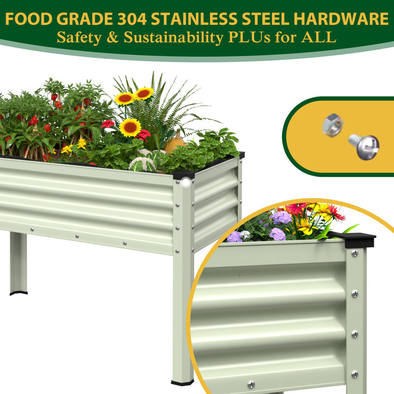 Galvanized Steel Elevated Planter With Fabric Liner & Drainage Holes, Cream