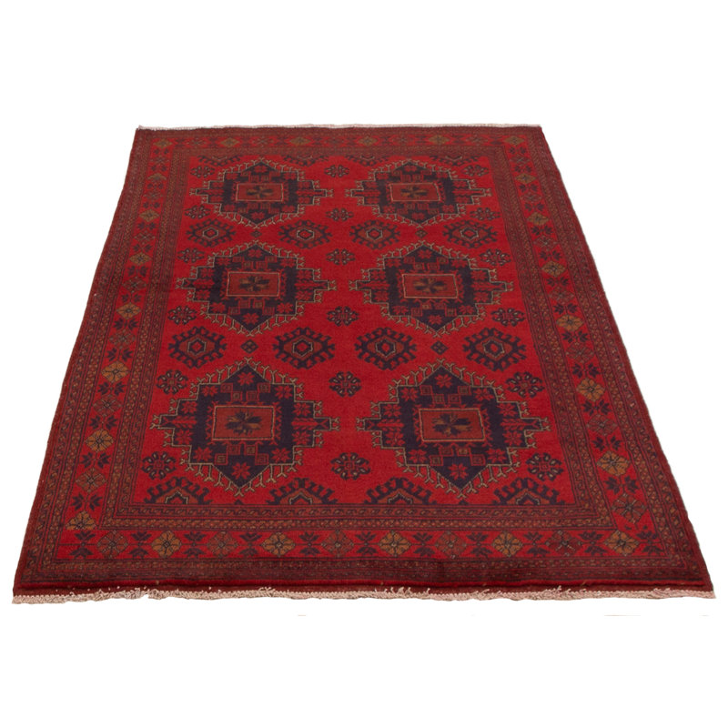 Tapis rouge en laine noué à la main de conception unique 4 pi 1 po x 6 pi 5 po nouvel âge Monseratt