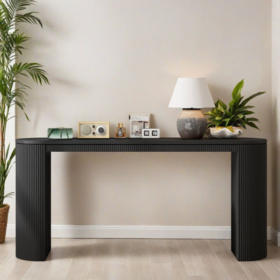 59.22" Curved Design Console Table with Unique Vertical Stripe, Suitable for Living Room, Study and Entrance