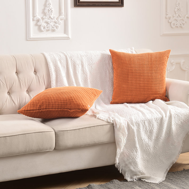 Housse de coussin carré à carreaux, 16 po x 16 po, Orange