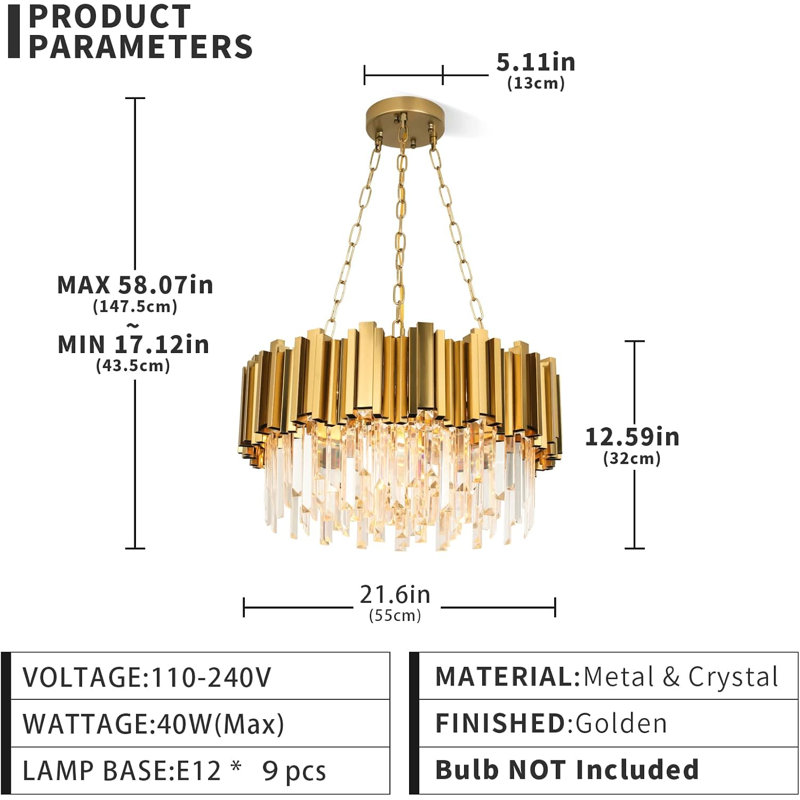 Luminaire réglable en cristal doré circulaire