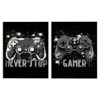 Modern Gamer Controller Phrases 2pc Canvas Set, design by Kim Allen