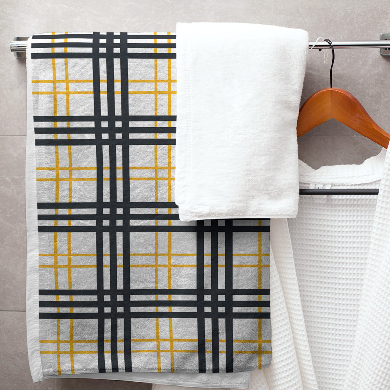 Bath Towel, Polyester/Cotton Blend, White/Gold/Black
