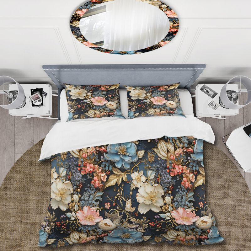 Eclectic Flower Patchwork Melody Box Stitch Floral Duvet Cover, Queen Duvet Cover + 2 Standard Shams