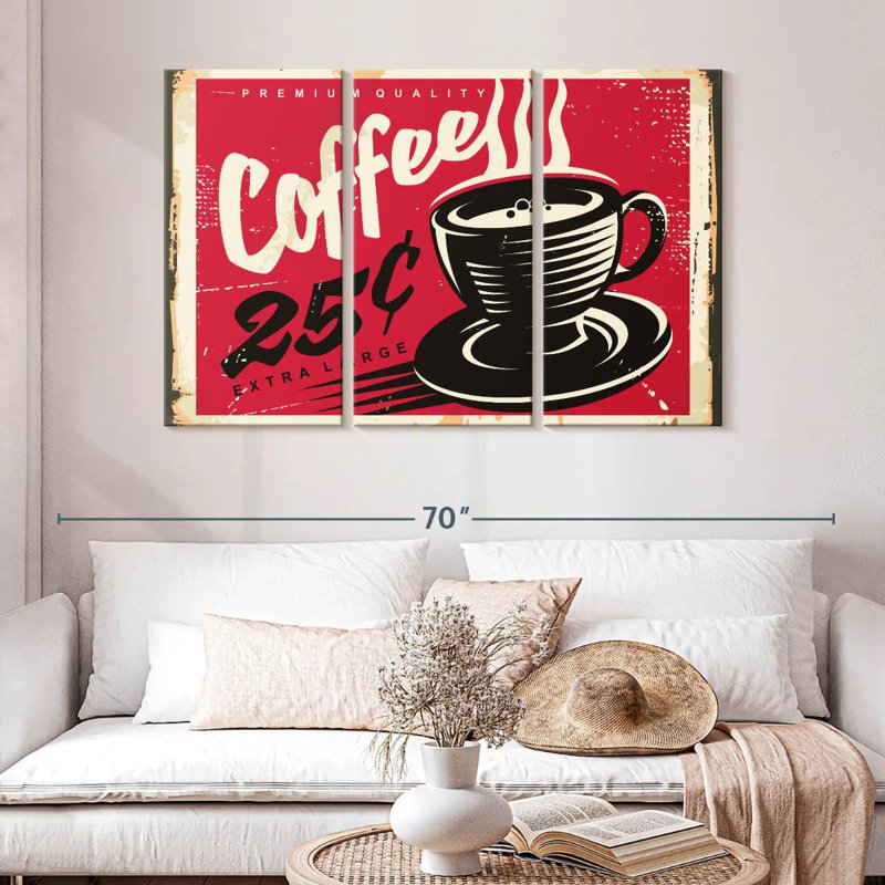 Vieille affiche murale café, H 32 po x l 50 po