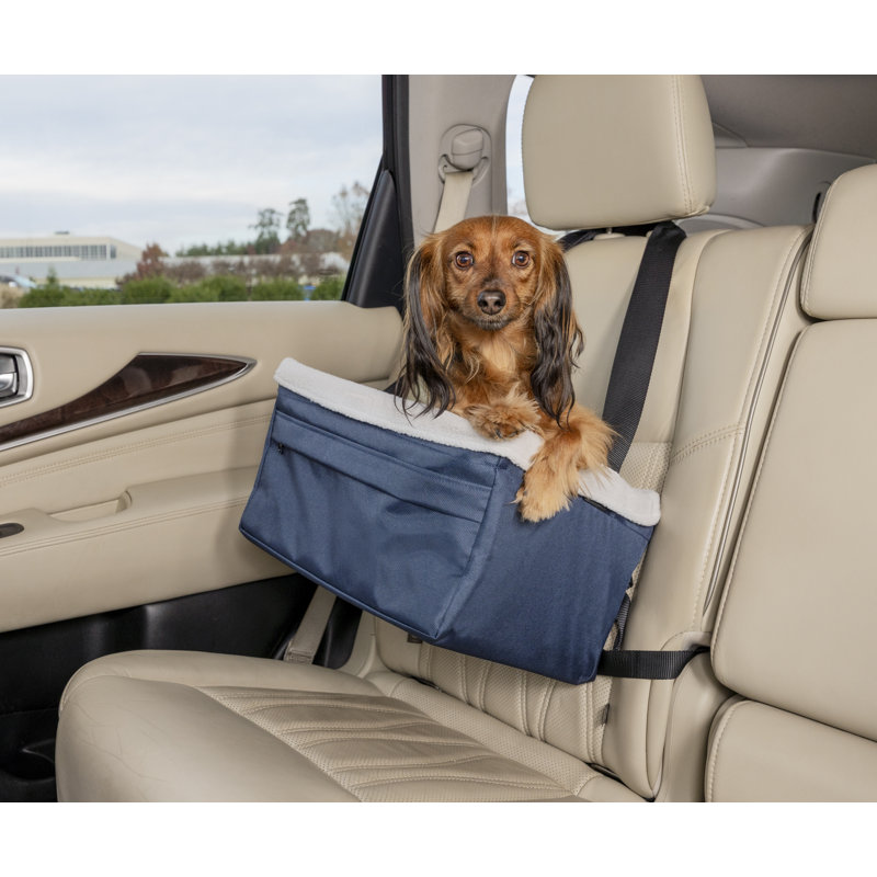 Navy Adjustable Dog Car Booster Seat with Fleece Liner