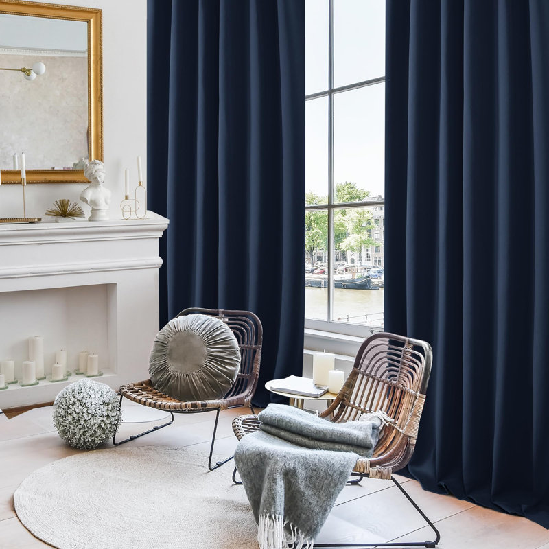 Darlington Room Darkening Curtain Pair, 52" W x 95" L, Navy Blue