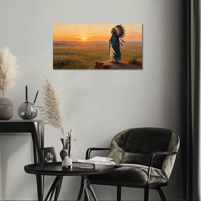 Art mural sur toile Crosslin - Peinture indienne sereine au coucher du soleil pour décoration de salon, image murale en toile tendue en plusieurs tailles, 20 po x 40 po