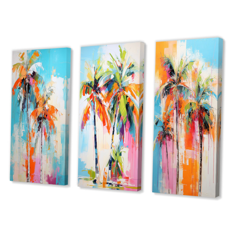 «Palm Trees Palm», 3 pièces sur toile, Toile tendue, H 40 po x l 60 po