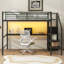 Lit mezzanine en métal robuste avec escalier de rangement pour bureau et petite lumière DEL
