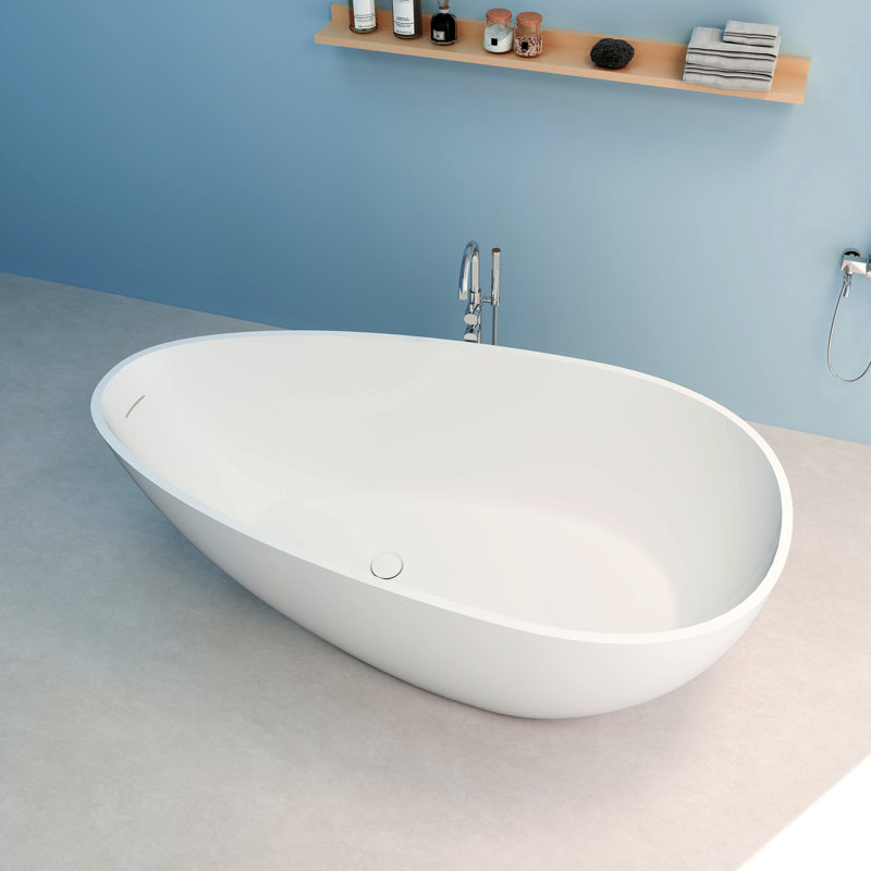 59'' x 30'' Freestanding Soaking Solid Surface Bathtub, Matte White