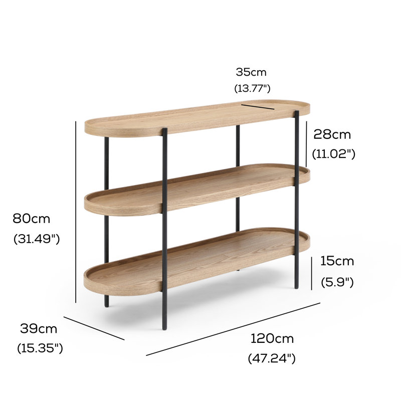 Stylish & Modern Design Hanniel 3 Tier Brown/ Black Finished 120cm Bookcase Console with Side Rails