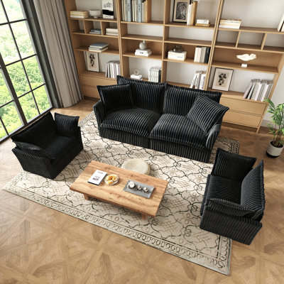 Ensemble de canapé 3 pièces, ensemble de canapé comprenant 2 pièces de fauteuil avec accoudoirs et un canapé à 2 places, ensemble de canapé espace décontracté pour le salon Velours côtelé