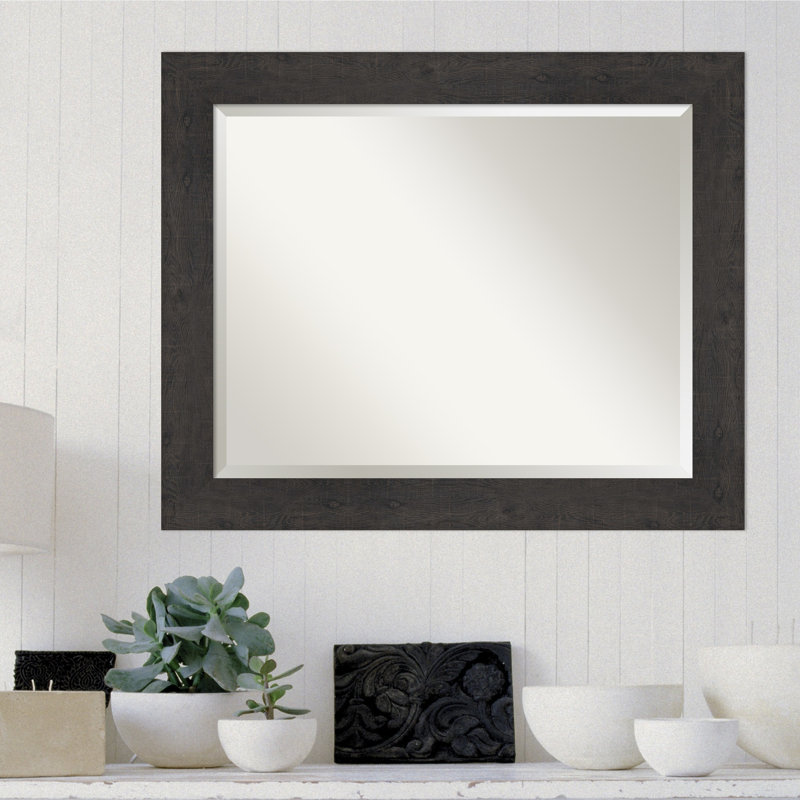 Akhia Narrow Beveled Wall Mirror, 27" x 33", Rustic Plank Espresso