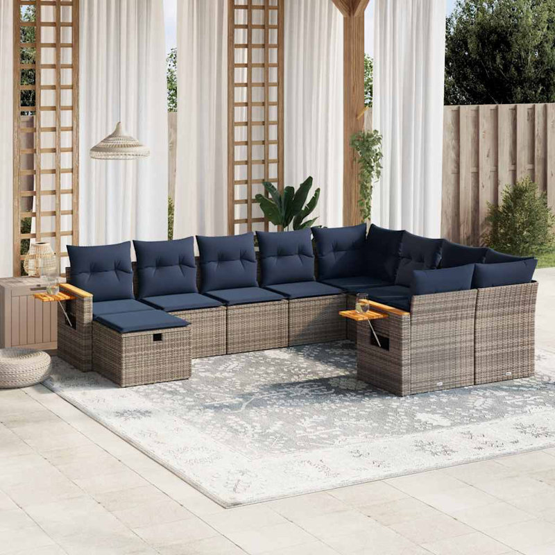  Ensemble de canapé de patio 10 pièces avec coussins en rotin de polyester gris (États-Unis seulement)