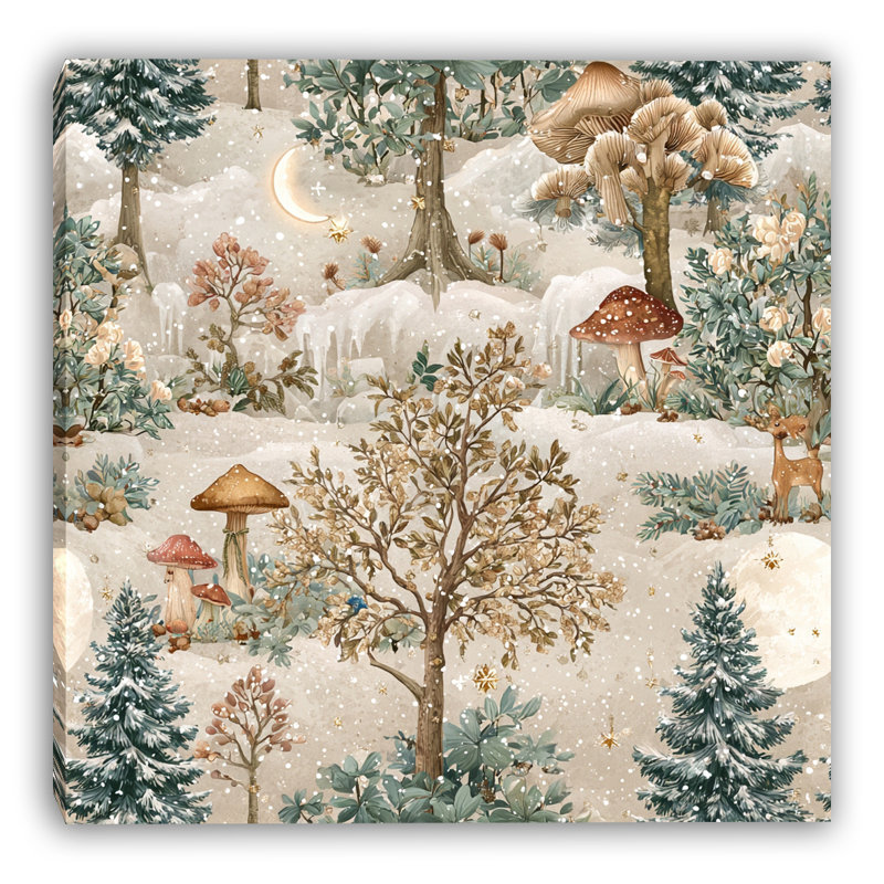 «Enchanted Winter Mushroom Forest», art mural sur toile tendue, H 12 po x l 12 po