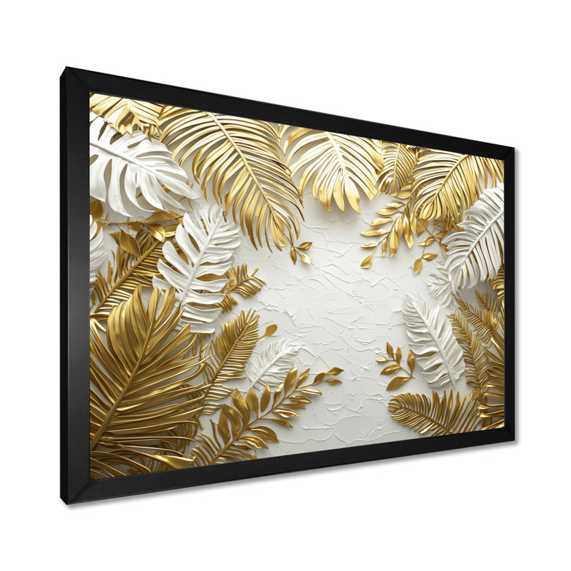 Cordialous Golden Cream Plams Reunion I - palmiers et palmiers, art mural, H 30 po x l 40 po, Noir, noir, noir, noir
