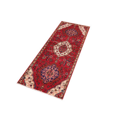 Vintage Antique Kashan Jamya Red Gold Hand Knotted Wool Runner- 2'11'' X 7'7''
