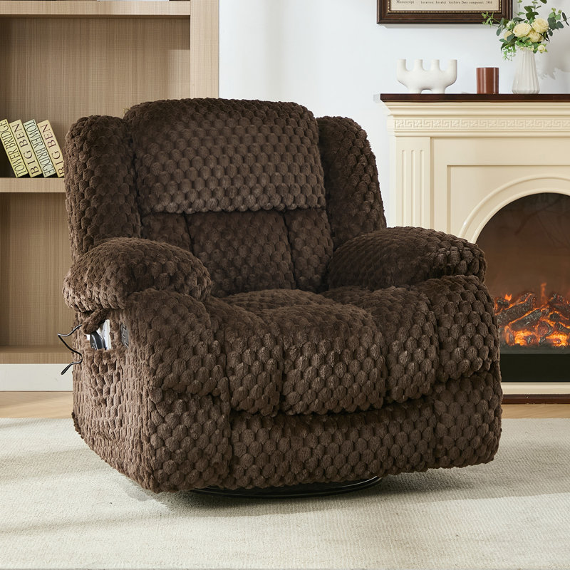 Fauteuil inclinable électrique surdimensionné de 41,3 po avec massage et chauffage, Fausse fourrure / brun foncé