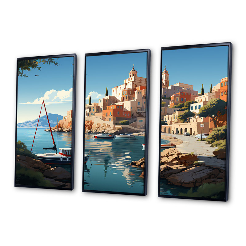 Capri, Italie, paysage côtier, rêve V - Italie, art mural paysage, Cadre flottant noir, H 28 po x l 36 po x P 1 po