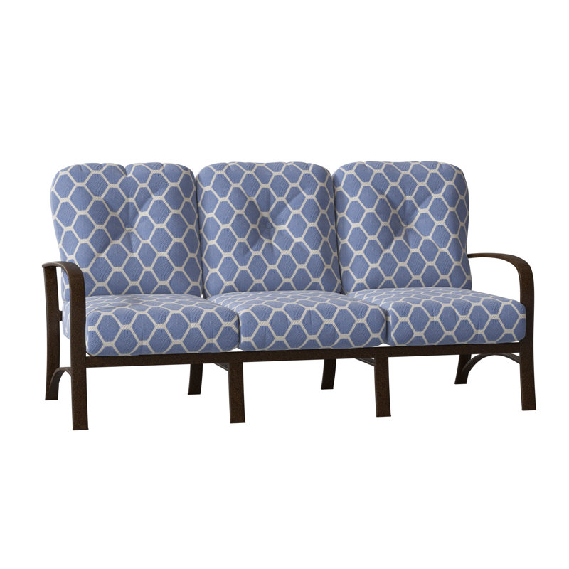Fremont 75.25'' Wide Aluminum Patio Sofa with Cushions, Chestnut Brown, Sailcloth Salt Sunbrella® Textured