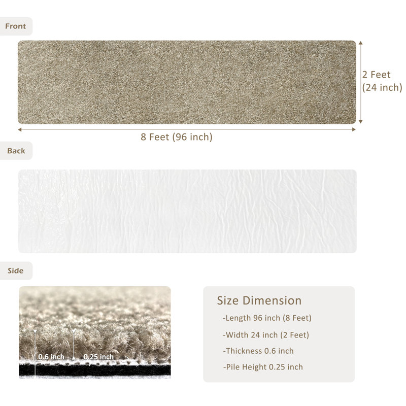 Tapis de couloir coulissant 2 pi x 8 pi auto-adhésif gris crème, Gris crème