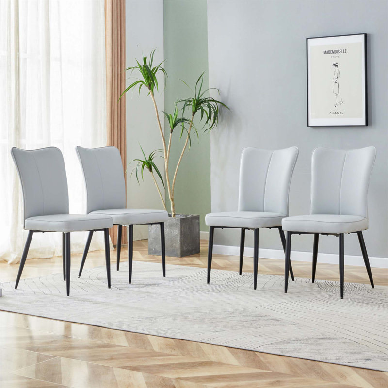 Modern Minimalist Dining Chairs, Light Grey PU Curved Backrest And Seat Cushions, Electroplated Metal Chair Legs, Suitable For Restaurants, Bedrooms, And Living Rooms. A Set Of 4 Chairs