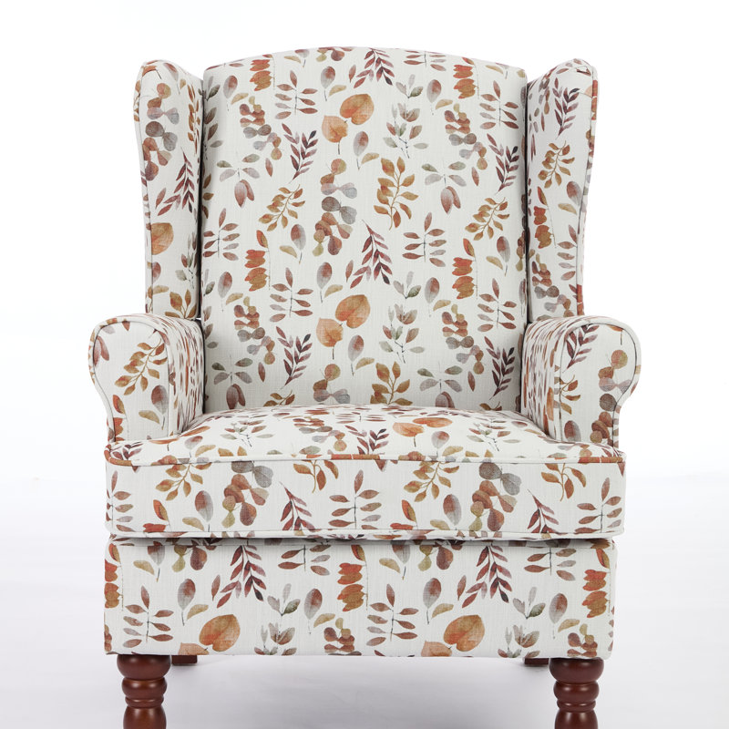 Modern Accent Chair With Retro Wood Legs, Comfy Upholstered Armchair Design Single Sofa Chair For Living Room Bedroom Office - Floral