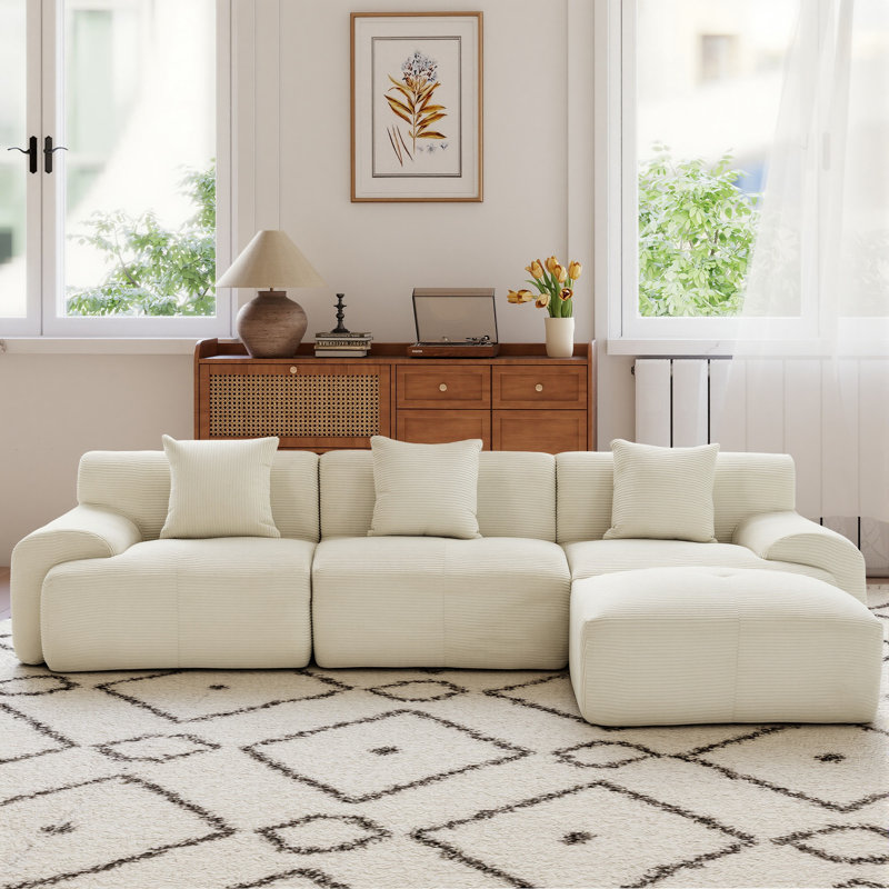 Canapé-lit modulaire convertible en velours côtelé 107 po avec repose-pieds Boneless, Beige