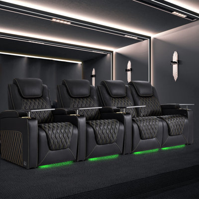 Top Grain Leather Home Theater Seating 7 Color Ambient Lighting Row Of 4 Loveseat Right