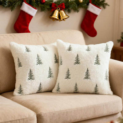 Plush Embroidered Christmas Tree Pillowcase