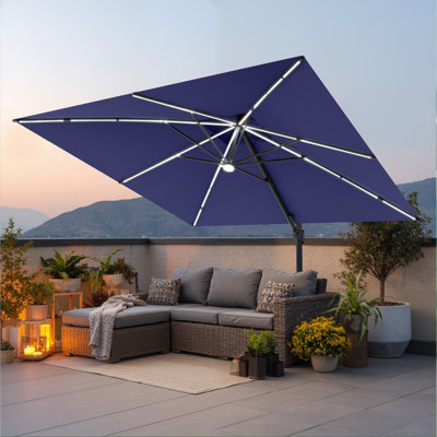  128'' x 128'' Square Solar LED Light Cantilever Patio Umbrella