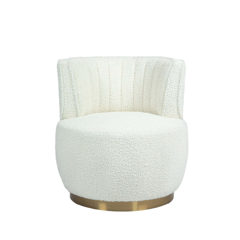Alphonsine Upholstered Swivel Barrel Chair, White Teddy