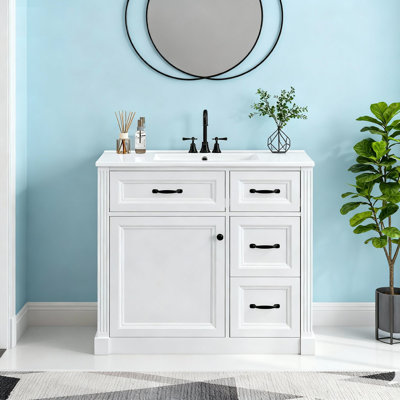 Meuble-lavabo 36 po avec lavabo en céramique, tablette réglable et 4 tiroirs