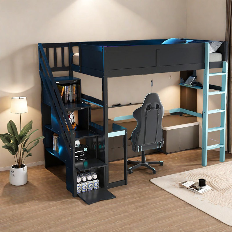 Lits simples en bois peu encombrants avec rangement et bureau pour les joueurs