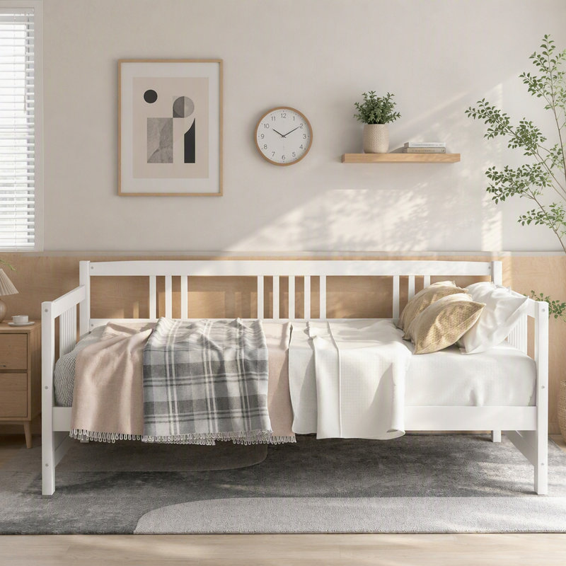 Twin Size Modern Solid Wood Daybed White