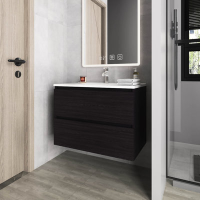 Meuble-lavabo flottant avec lavabo et deux tiroirs, 23,3 po de hauteur, 31,5 de largeur, 17,7 de profondeur, panneau de particules polyvalent