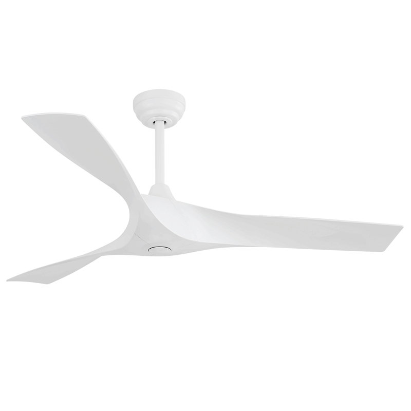 52 Inch Ceiling Fan Without Light 6 Wind Speed Timing Function 3 Solid Wood Blade Reversible Dc Motor, White, White