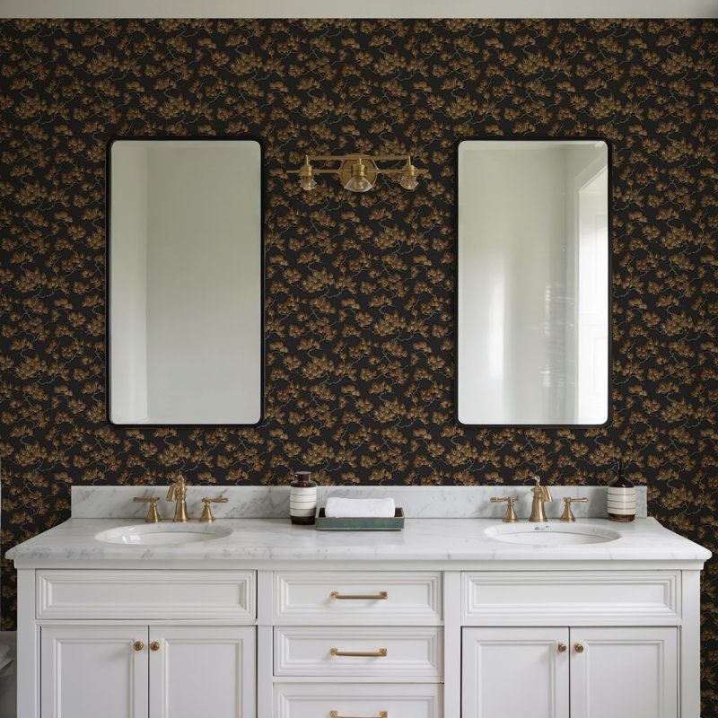 Embroidered Pine Tree Wallpaper, Black