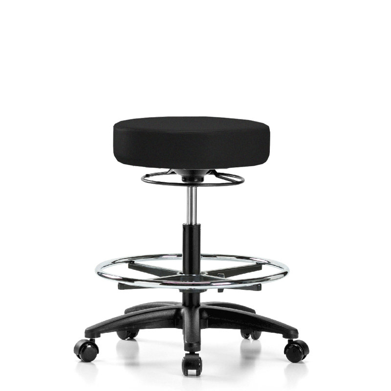 Tabouret réglable en hauteur avec anneau de pied PERCH | Hauteur du banc élevé: 25 à 35 po, Tissu noir, Chrome