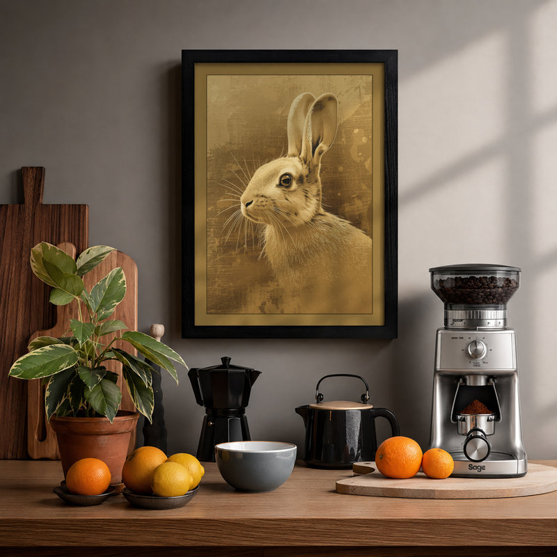 Rabbit in Profile Boho - Framed Print, A1 - 84.1 x 59.4 cm, Black