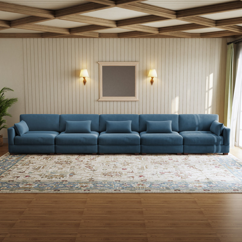 Maelina 5 - Piece Upholstered Navy Corduroy Modular Sectional Sofa with Pillow Back and Solid Wood Legs, Navy Corduroy