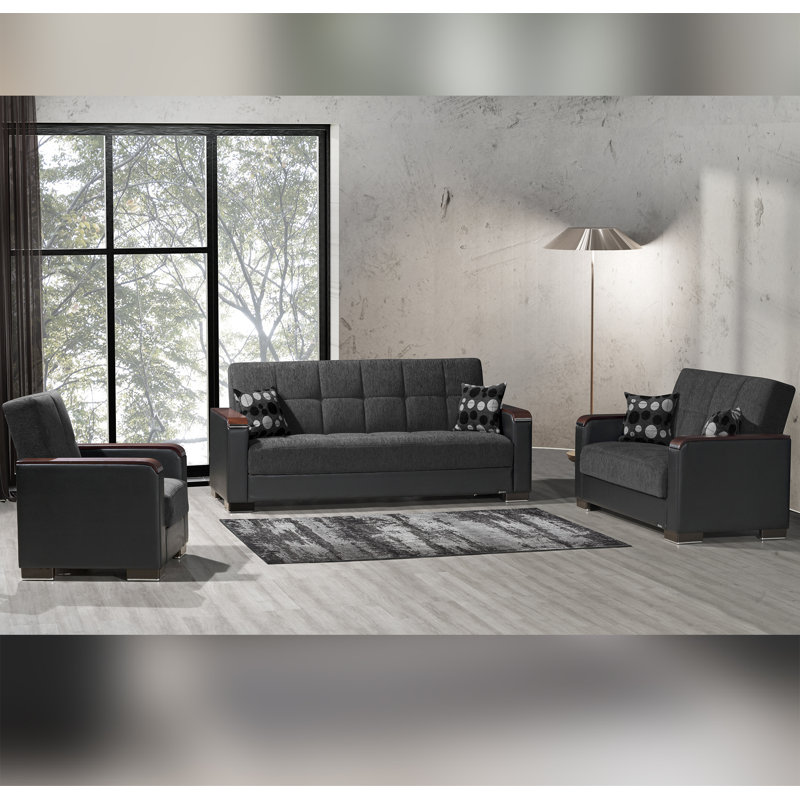 Annalease 89 in. Fabric 3-Seater Twin 3-in-1 Sleeper Sofa Bed with Storage, Chenille Dark Gray/Black