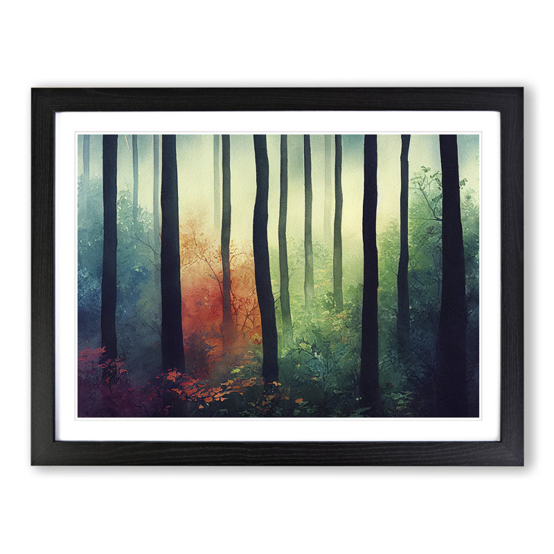 Alert Colourful Forest - Single Picture Frame Print, Black, 25cm H x 34cm W x 2cm D