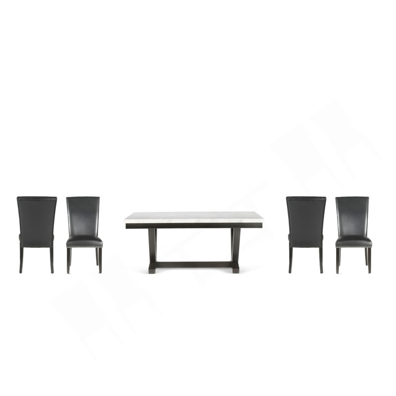Finley - Ensemble de salle à manger 5 pièces (table blanche et chaise noire) - Blanc