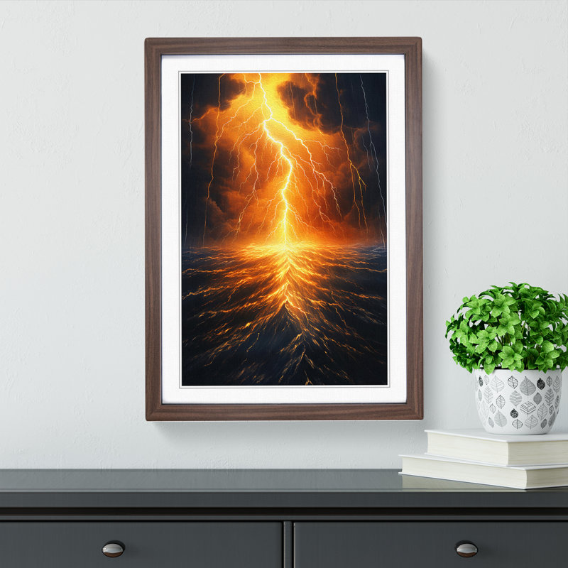 Lightning Modern - Single Picture Frame Print on Wood, Walnut Framed, 46cm H x 34cm W x 2cm D